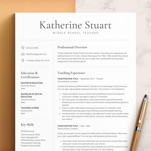 Plantilla de currículum de profesor Word, Pages, Google Docs/currículum de enseñanza, plantilla de currículum CV profesor profesional, currículum de escuela secundaria