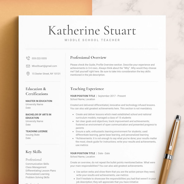 Teacher Resume Template Word, Pages, Google Docs | Teaching Resume, Resume Template CV Teacher Professional, High School Resume