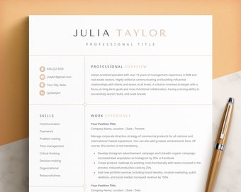 Resume Template Word, Pages, Google Docs Resume, Modern Resume Template for Pages, CV Resume Template Curriculum Vitae, Professional Resume
