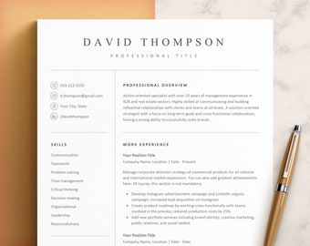CV Template, Resume Template for Word, Mac Pages, Google Docs, Curriculum Vitae, Modern Resume Template, Minimalist Resume, Executive Resume