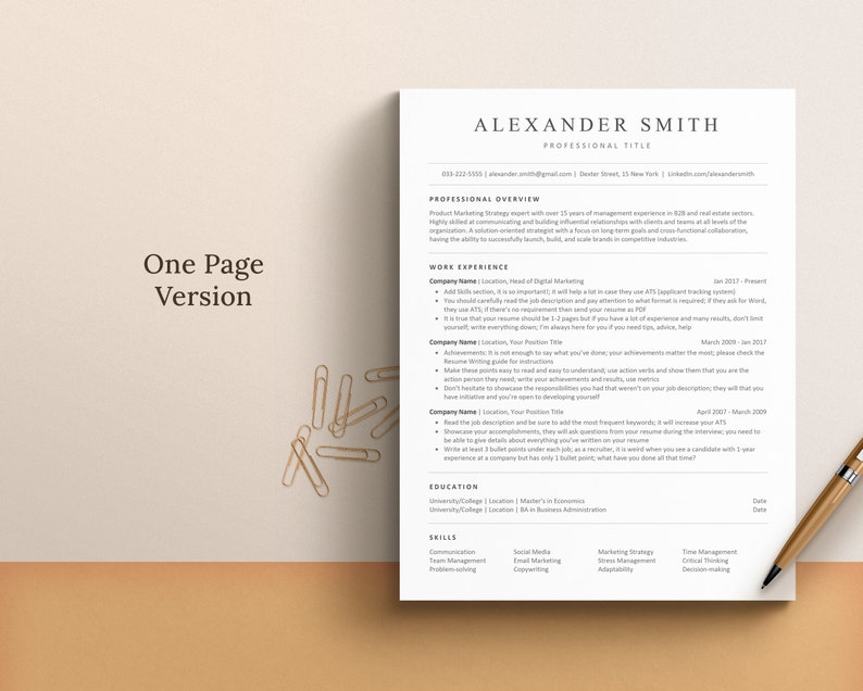 one page ats resume template