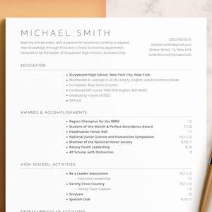 College Resume Template, High School Resume Template, Student Resume, College Application Resume, College Admission, Academic Resume