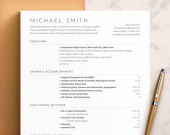 College CV sjabloon, middelbare school CV sjabloon, student CV, College sollicitatie CV, toelating tot de universiteit, academisch CV