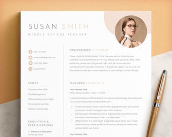Teacher Resume Template, Teacher CV Template, Resume Template Word, Google Docs, Pages, Creative Teacher Resume Template, Teaching Resume