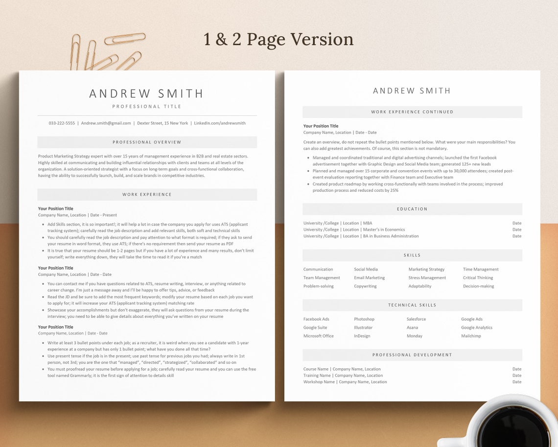 ATS Friendly Resume Template Word Mac Pages Google Docs ATS - Etsy