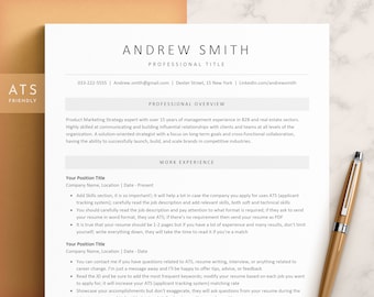 ATS Friendly Resume Template Word, Mac Pages, Google Docs, ATS Resume Template, Modern Simple Design Cv Professional, Minimalist ATS Resume