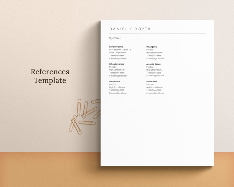 May include: A simple, minimalist resume template with the title "References Template" and a list of references with names, positions, and contact information.