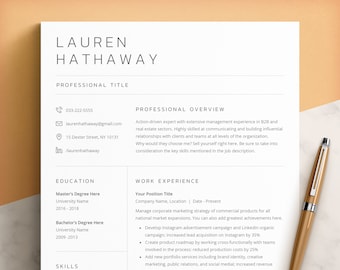 Modern Resume Template Word, Pages, Google Docs | Professional Resume, Modern Simple CV Word, Clean and Modern Resume Template, CV Template