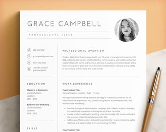 Resume Template CV Resume with Photo, Professional Resume Template with Photo, Modern Resume Template Word, Mac Pages, Google Docs Resume