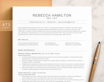 ATS Resume Template Word & Pages, Google Docs Resume, ATS Friendly Resume, Modern CV, Modern Simple Cv, Professional Resume Template