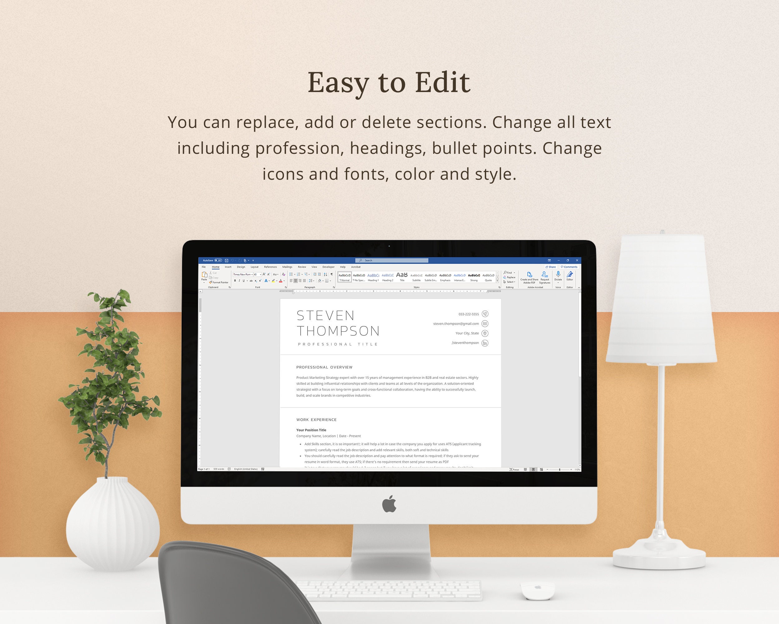 Simple Resume Template Word Apple Pages Google Docs Modern - Etsy