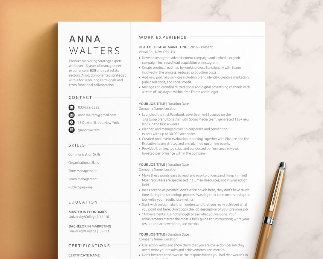 Executive Resume Template Word & Pages, CV Google Docs | CV Template ...