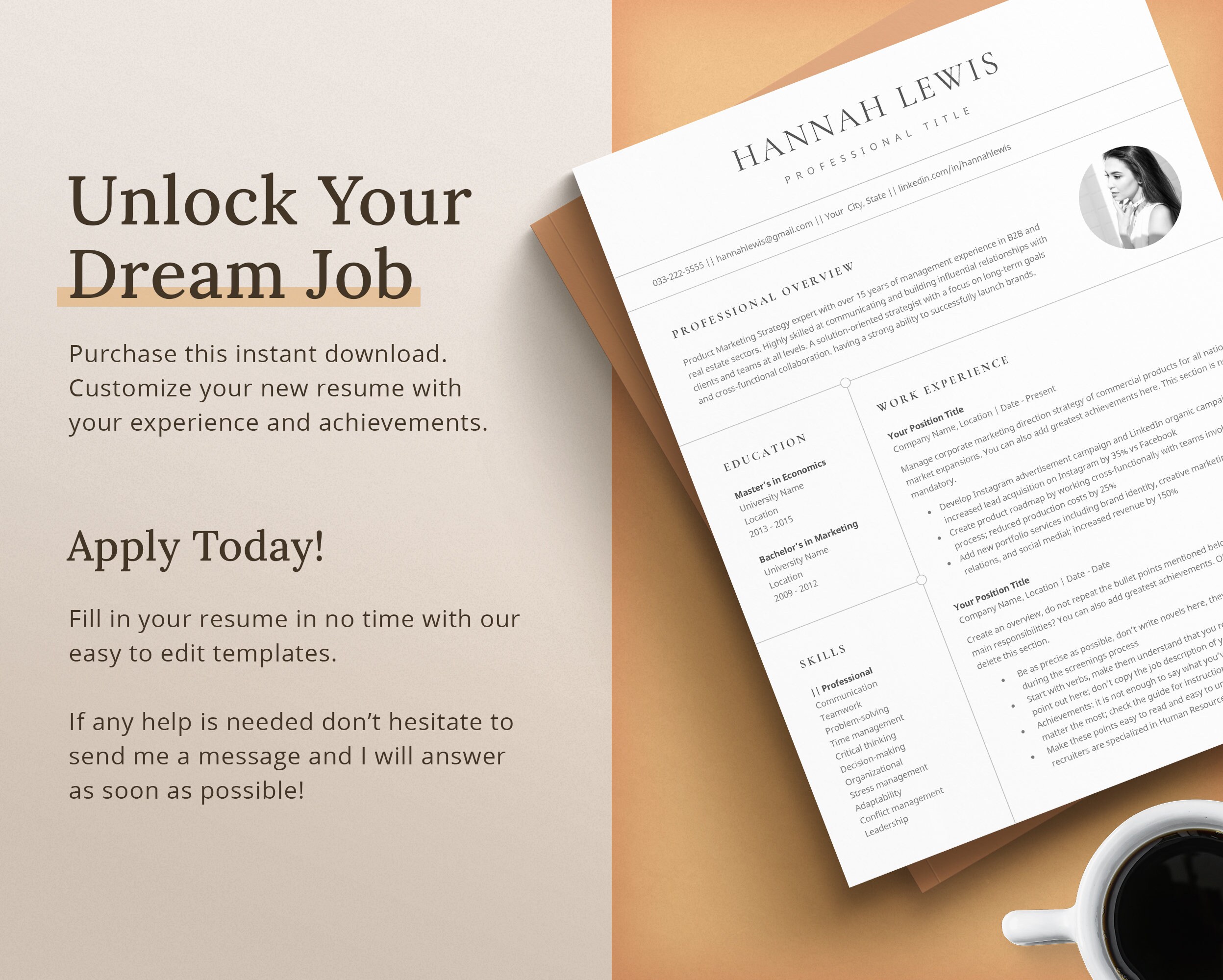 CV Resume with Photo Resume Template for Word and Mac Pages | Etsy