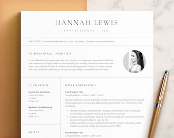 CV Resume with Photo, Resume Template for Word and Mac Pages, Resume with Picture, Curriculum Vitae, Creative Modern Resume CV Template