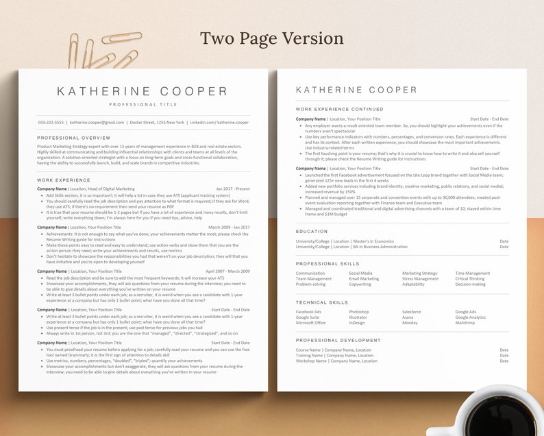 ATS Friendly Resume Template Word, Pages, Google Docs, ATS Resume, ATS Cv Resume Template, Minimalist Resume, Simple Resume, Basic Resume image 3