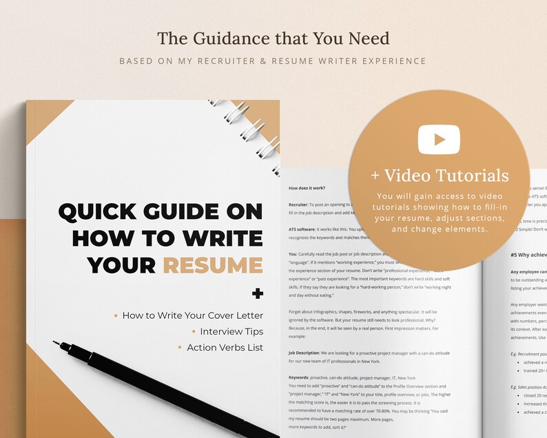 This is the best resume package because you receive a resume writing guide with resume video tutorials, action verbs list, and tips for resume writing.