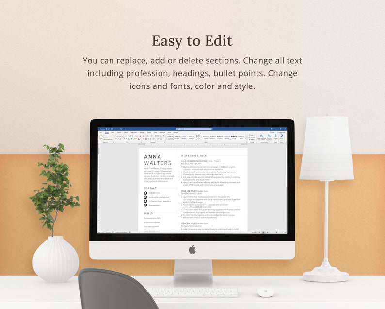 This resume template is a simple resume, easy to edit, and fully customizable resume.