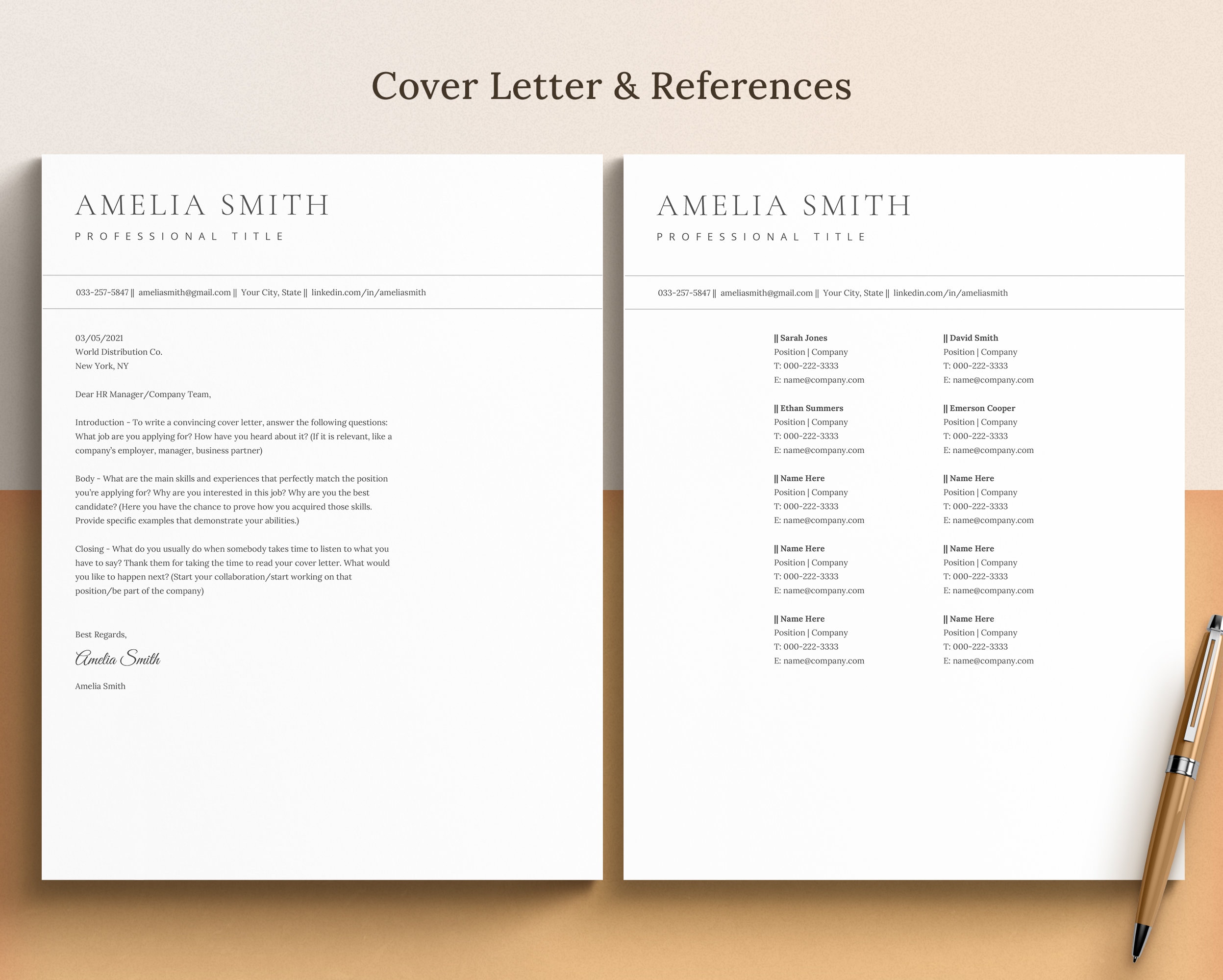 Clean Modern Resume Template for Word and Mac Pages, Google Docs Resume ...