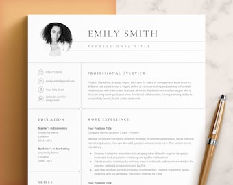Plantilla de CV CV con foto, Plantilla de CV con foto, Plantilla de CV moderna y limpia, Plantilla de CV Páginas de Word y Mac, Curriculum Vitae
