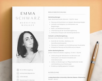 Bewerbung Vorlage Deutsch, Lebenslauf Vorlage für Word, Mac Pages, Google Docs, Deckblatt, Professioneller Lebenslauf, Moderner Lebenslauf