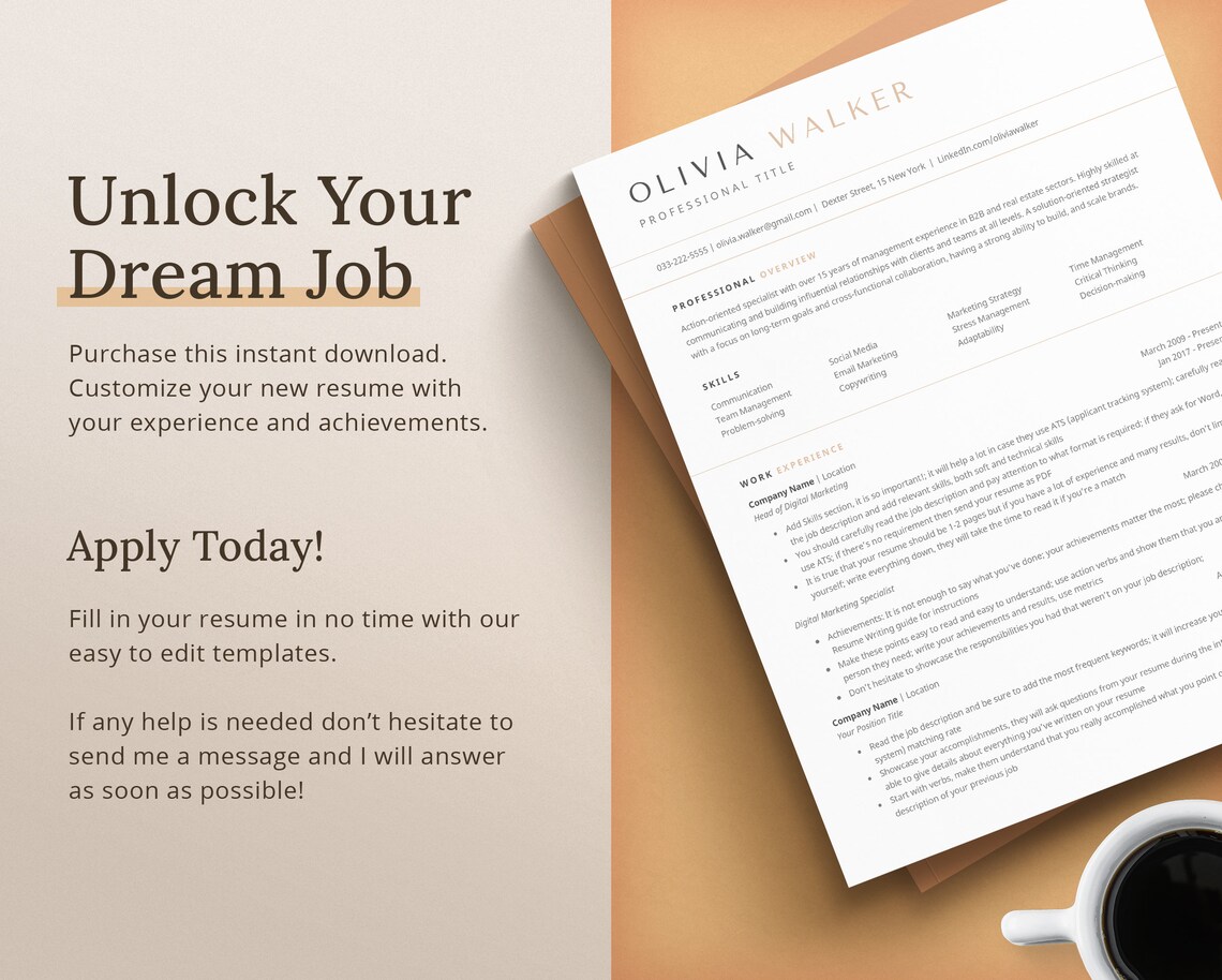 CV Resume Template Word Pages Google Docs Resume - Etsy