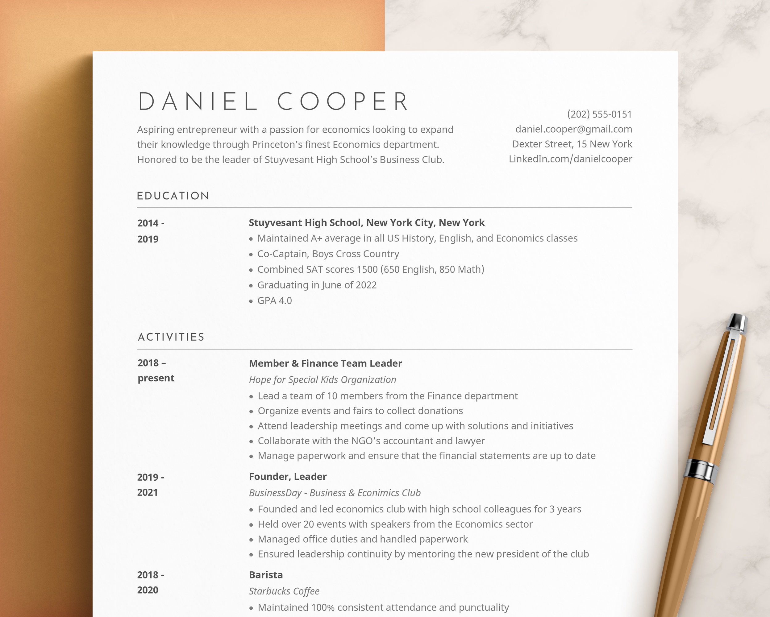 College Application Resume Template High School Resume Etsy