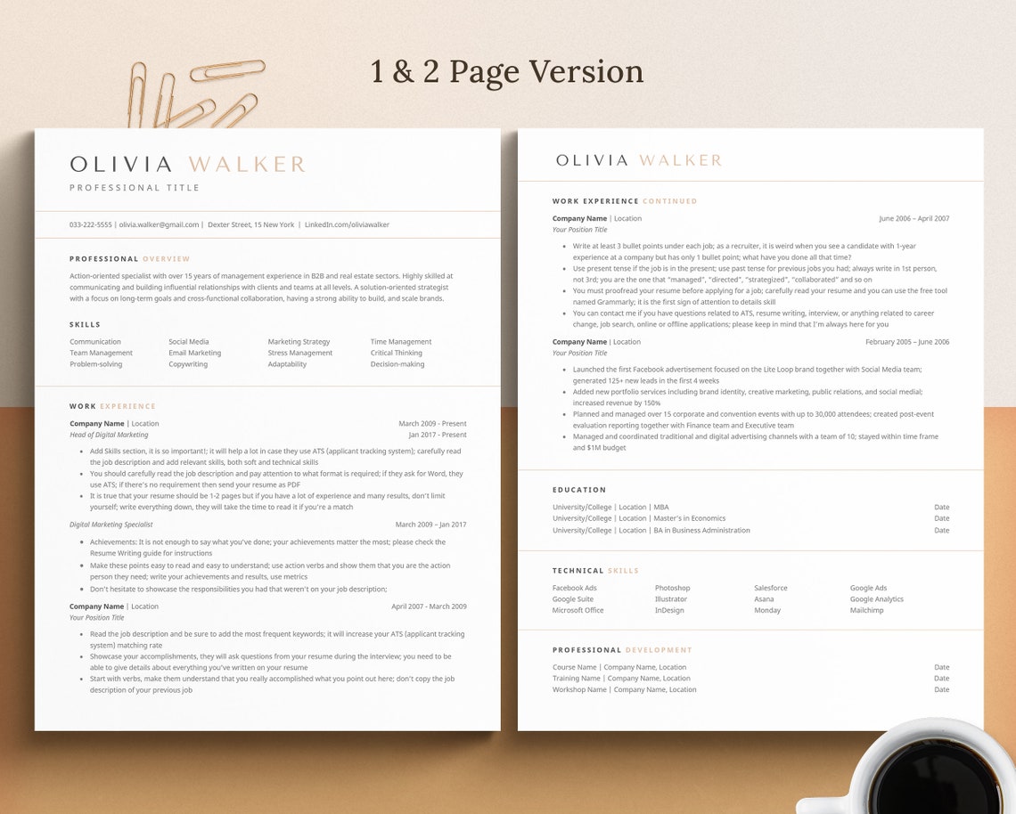 CV Resume Template Word Pages Google Docs Resume - Etsy