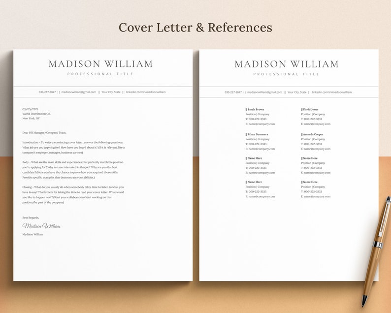 matching cover letter and references page