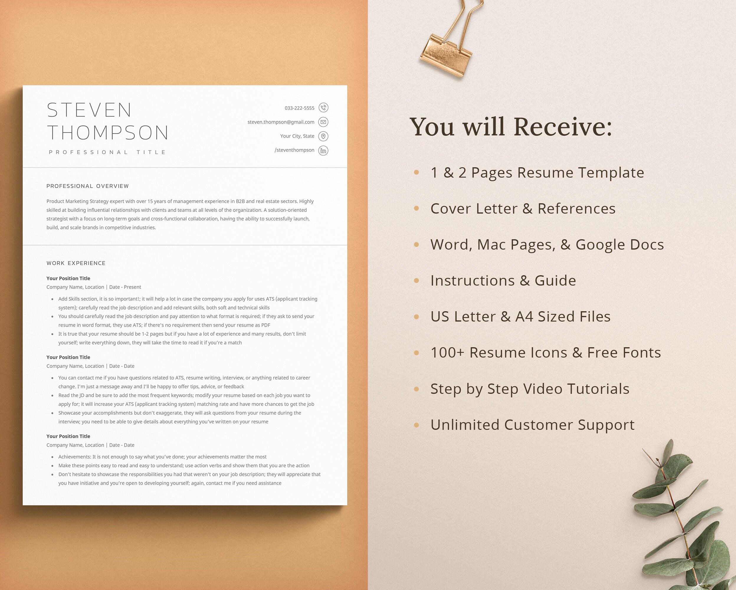 Simple Resume Template Word Apple Pages Google Docs Modern - Etsy