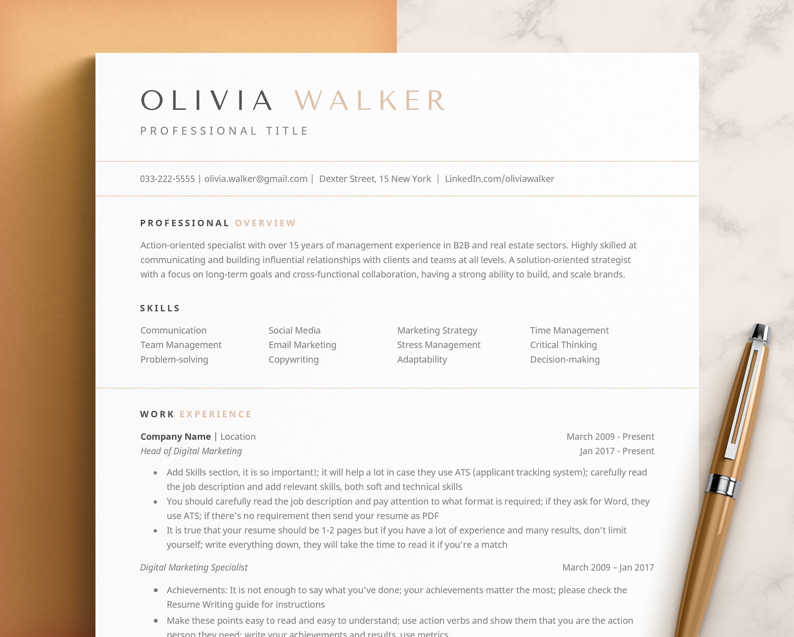 CV Resume Template Word Pages Google Docs Resume - Etsy