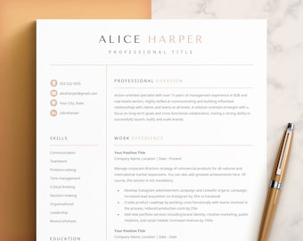One Page Resume Template Word, Apple Pages, Google Docs Resume, Creative Resume Template & Cover Letter Template, CV Template Professional