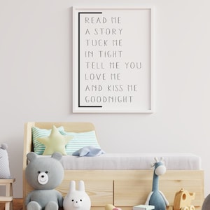 Read me a story tuck me in tight tell me you love me Printable in Five Print Sizes, Wall Art, Nursery, Playroom, JPEG Instant Download