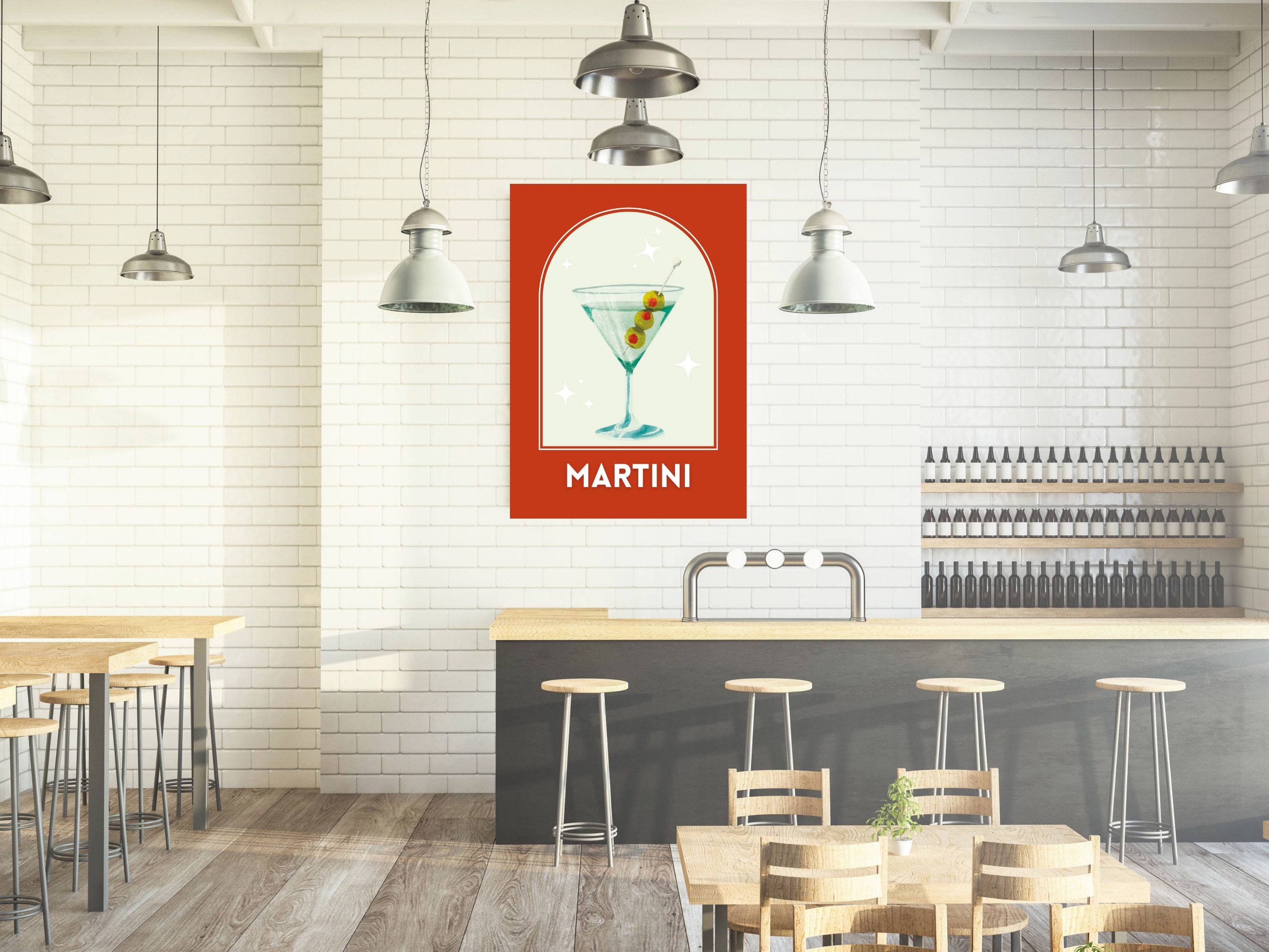 Martini Cocktail Printable, Classic Kitchen Art, Colorful Retro ...
