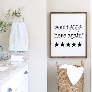 would poop here again Printable in Five Print Sizes, five stars Wall Art, Funny Bathroom Sign, Quote, JPEG Instant Download