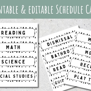 Printable Schedule Cards, School and Classroom Decor, Visual Daily Schedule, Editable Classroom Schedule, Doodle Black and White School