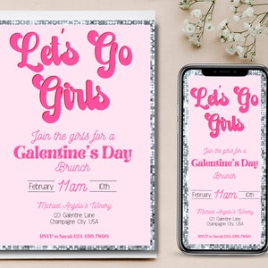 Editable Galentine&#39;s Day Brunch Invitation, Printable and Digital Galentine Invite, CANVA Valentine Invite, Galentine Instant Download