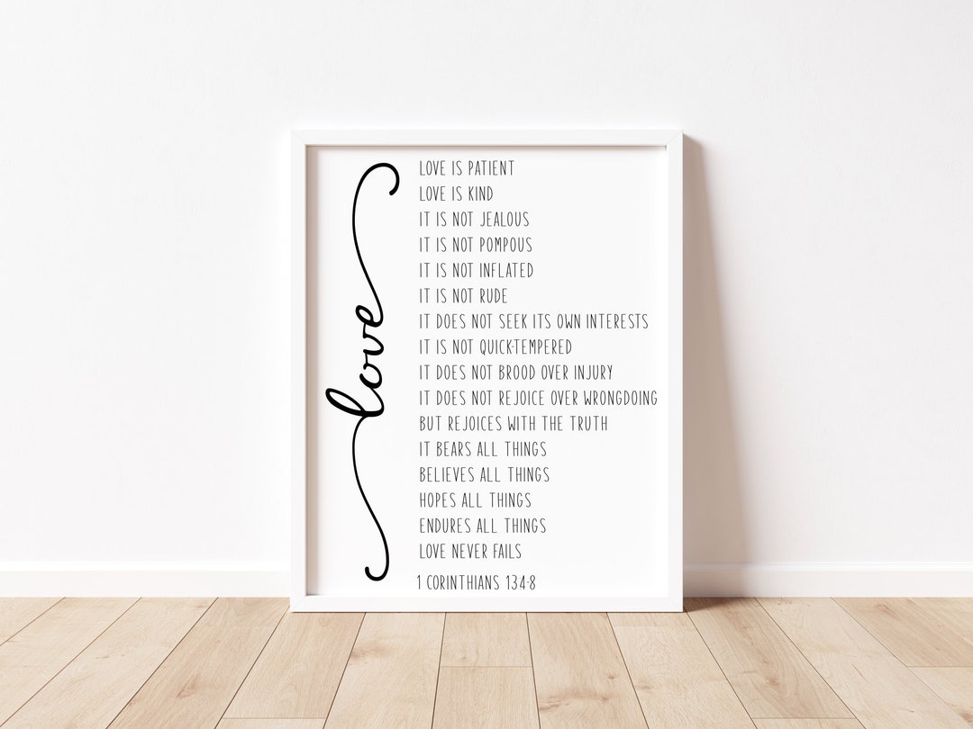 Love is Patient Printable in Five Print Sizes, Corinthians 13:4-8, Scripture Wall Art, Love ...
