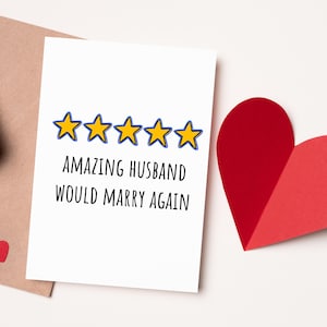 Cartão de aniversário para impressão | Cartão de aniversário cinco estrelas | Cartão de aniversário engraçado | Aniversário de casamento | Casaria novamente | Esposa Marido