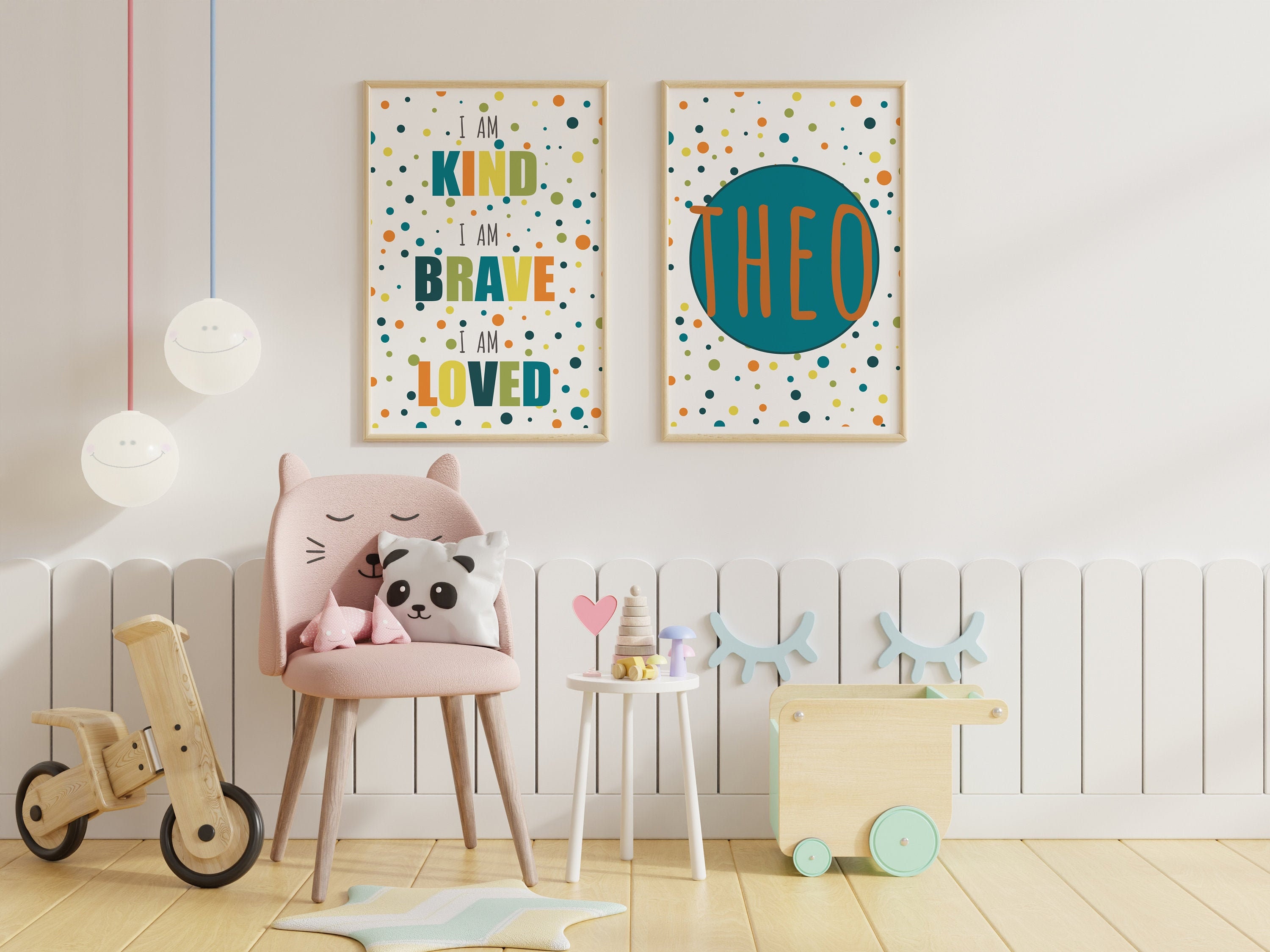 2 Set Kids bedroom / nursery wall art Multi colourway with | Etsy