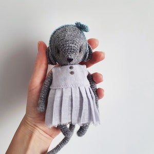Crochet little mouse in dress. Crochet wool little mouse. Crochet mouse mini doll.