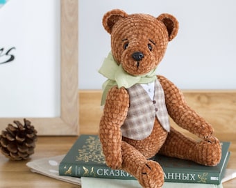 Brauner gehäkelter Bär, gestrickter Teddybär, klassischer Teddybär, weicher Bär, Geburtstagsgeschenk, Vintage-Stil