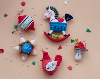 Juego de juguetes navideños de crochet: juguetes de algodón hechos a mano