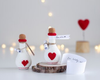 Patrón de botella de poción de amor a crochet, regalo de San Valentín (patrón en PDF)
