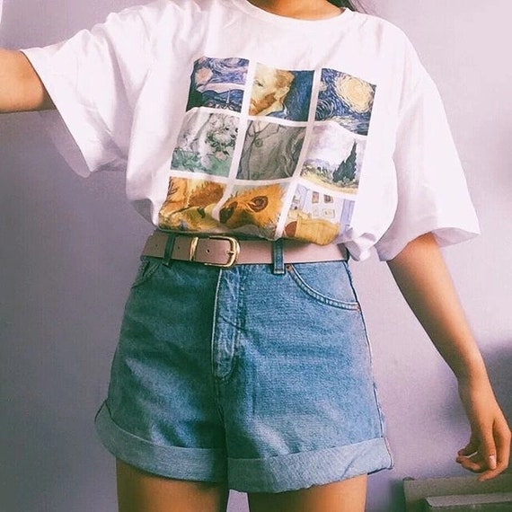 Van Gogh Painting Shirt, Harajuku Shirt, Hipster Cool Grunge Shirt, Aesthetic Shirt, grunge aesthetic, vintage Aesethic, y2k clothing