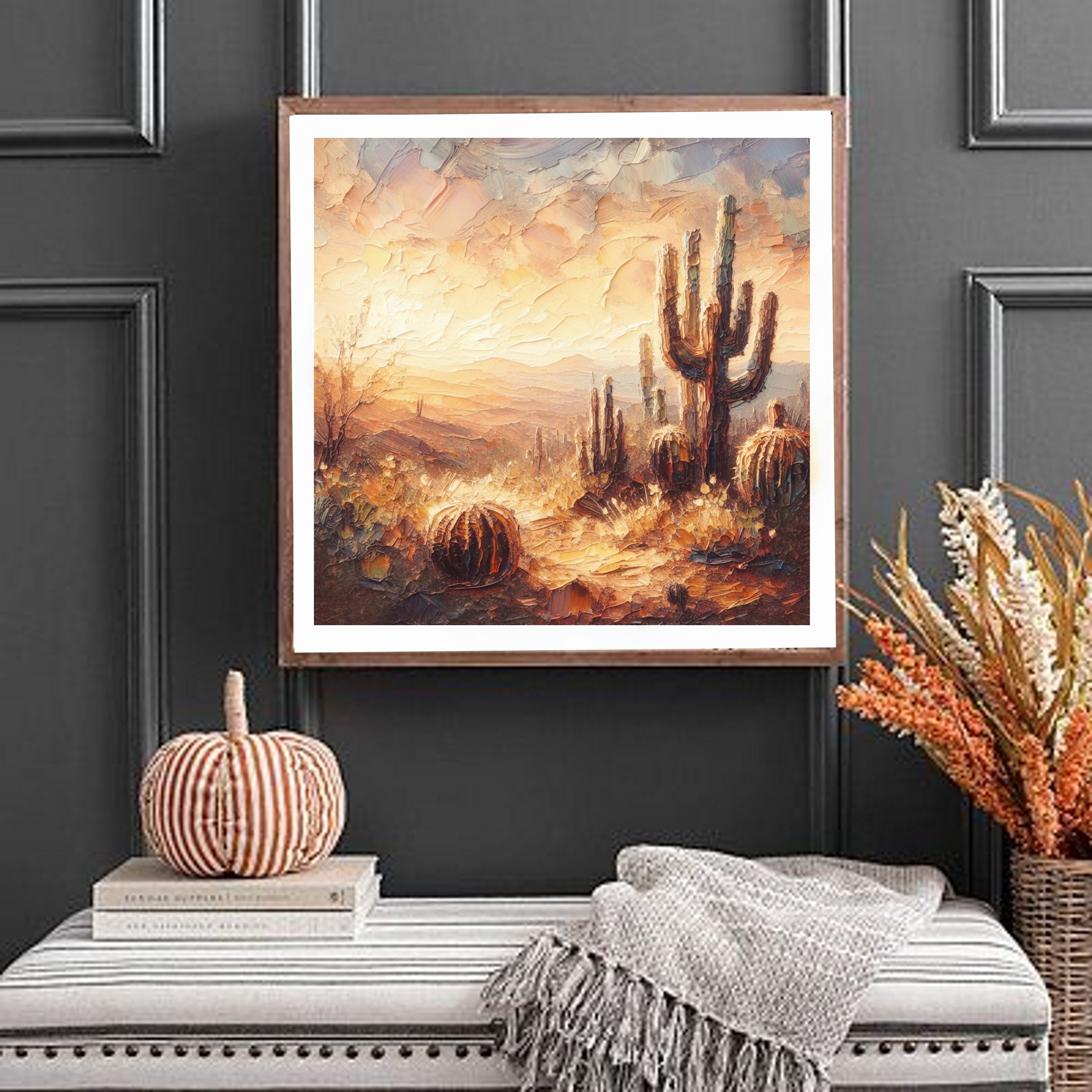 Saguaro Painting Desert Landscape Sunset Textured Oil Painting - Etsy