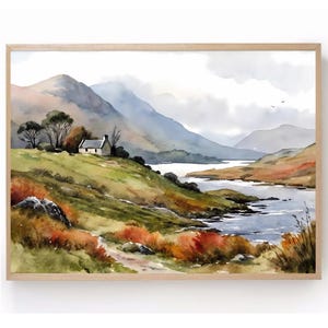 Scottish Landscape Isle of Skye Watercolor Painting Scotland Cottage  Poster Scotland countryside wall art PRINT from an Watercolor Painting