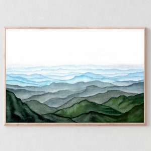 Blue Ridge Mountains Painting Watercolor North Carolina Landscape Blue Ridge Parkway Mountain Wall Art PRINT from an watercolor painting