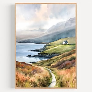 Ireland Painting Irish Coastal Cottage Wild Atlantic Way  Watercolor Ireland coastline Irish  Wall Art PRINT from an Watercolor Painting