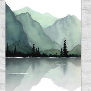 Mountain Lake Set of 2 Watercolor Painting Minimalist Art Print 24x36 ...
