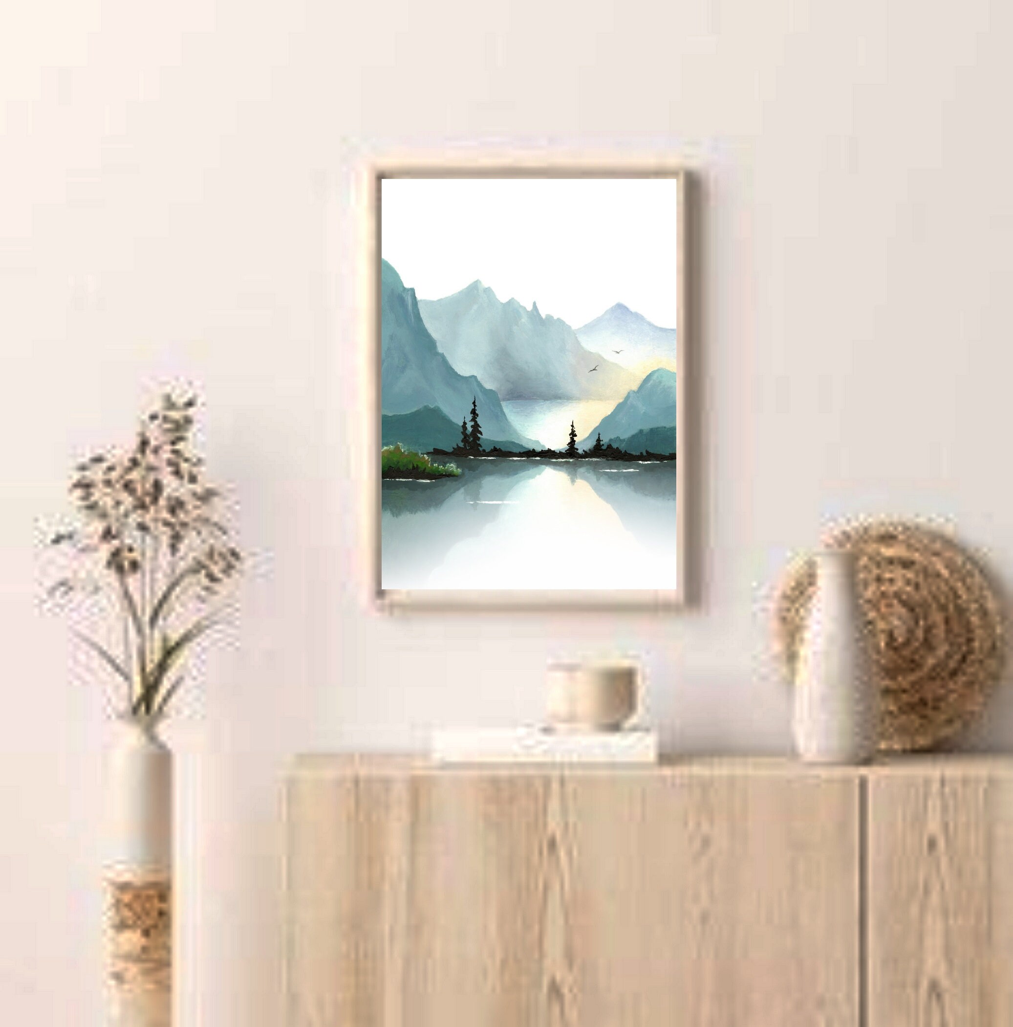 Mountain Lake Painting Minimalist Landscape Print Giclee - Etsy